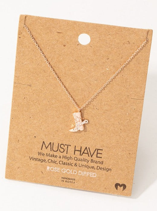 Cowboy Boot Necklace Rose Gold