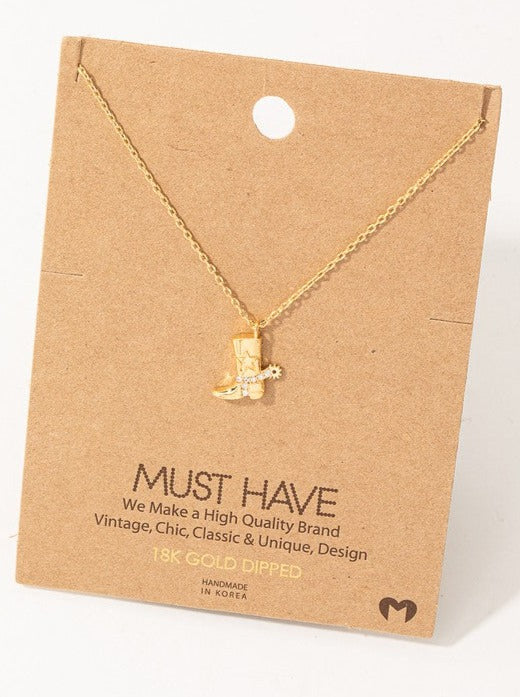 Cowboy Boot Necklace Gold