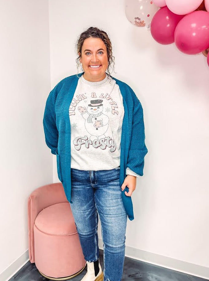 Curvy Teal Waffle Cardigan
