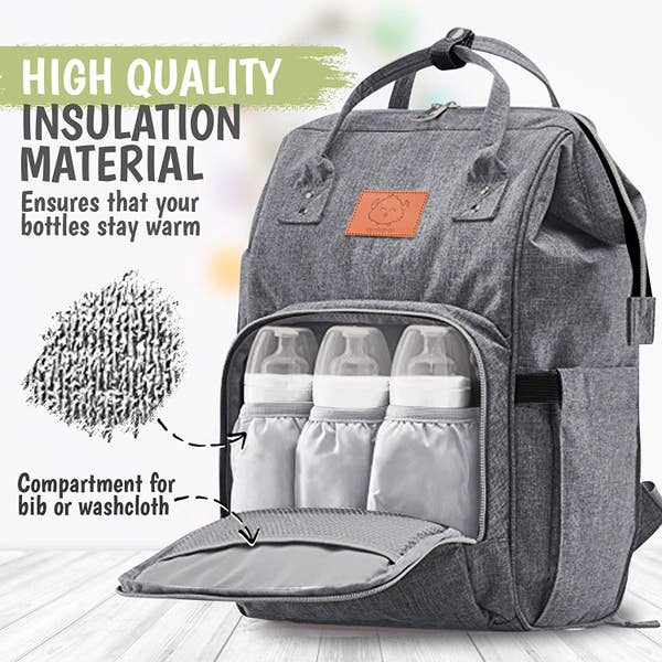 Gray Diaper Backpack - Rhinestones and Roses