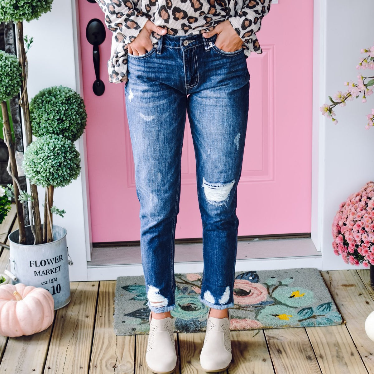 High Rise Boyfriend Jean - Rhinestones and Roses