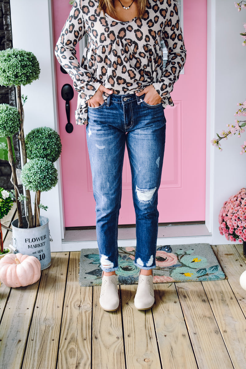 High Rise Boyfriend Jean - Rhinestones and Roses