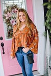Rust Print Top - Rhinestones and Roses
