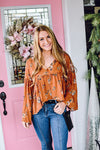 Rust Print Top - Rhinestones and Roses