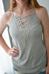 Heather Grey Laced Up Cami - Rhinestones and Roses