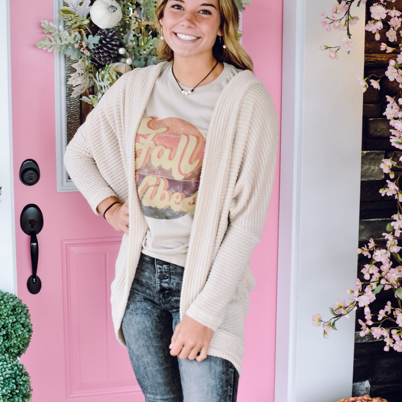 Cream Waffle Cardigan - Rhinestones and Roses