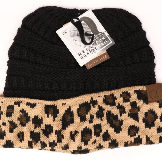 leopard cuff pony beanies - Rhinestones and Roses