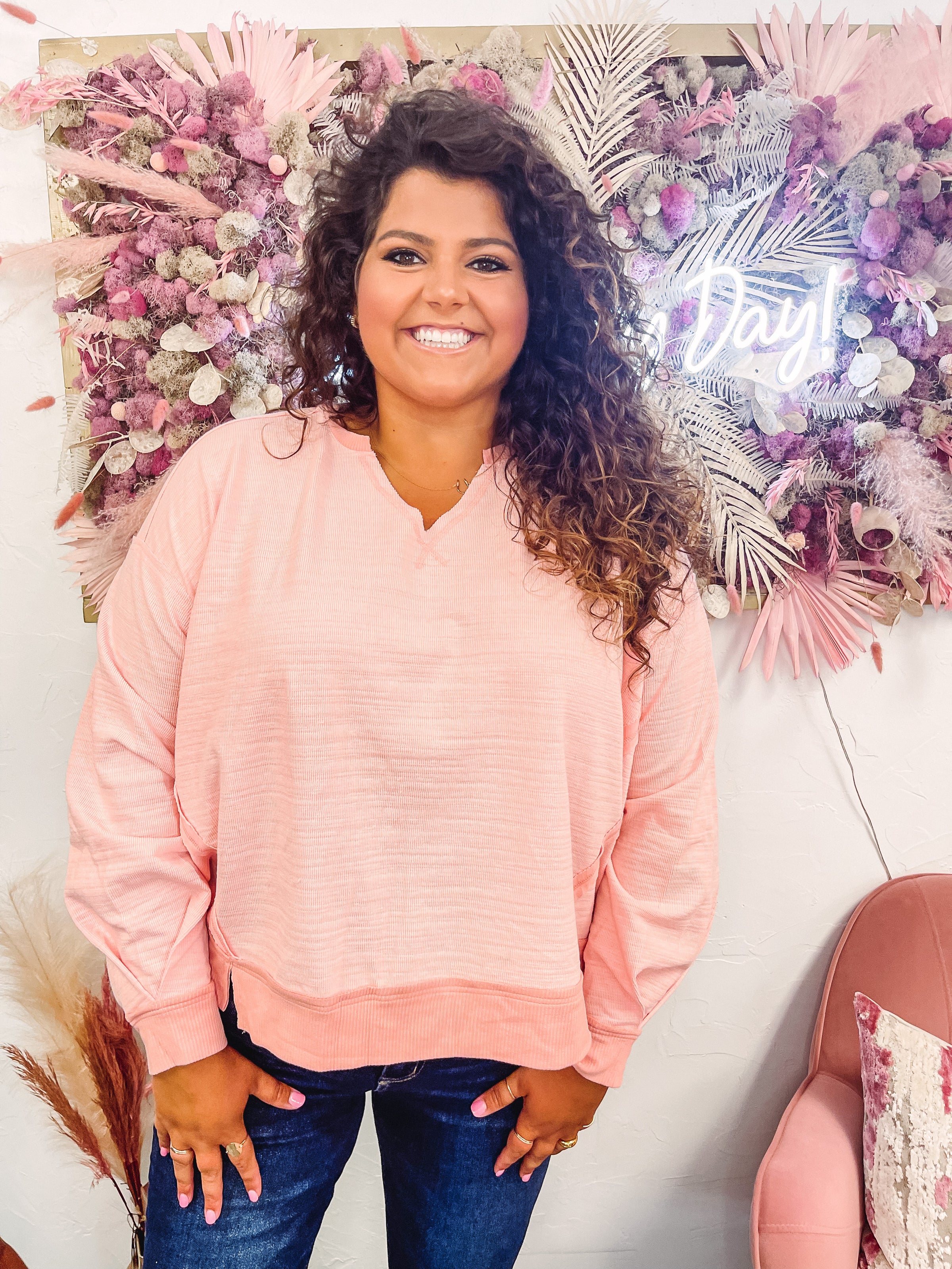 Bubble Pink Curvy Pullover