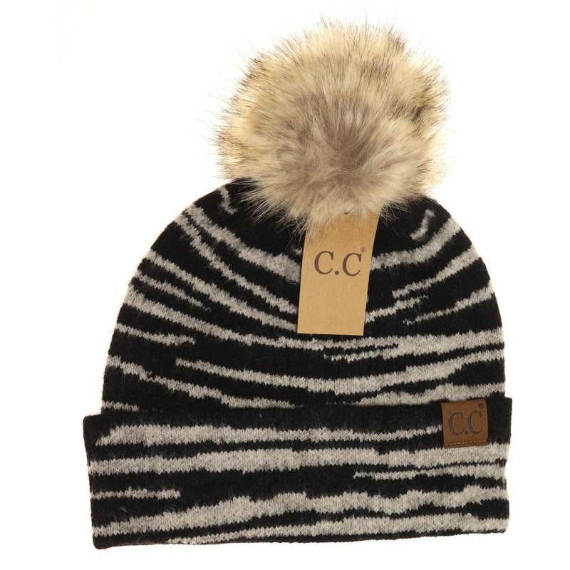 zebra pom beanies - Rhinestones and Roses