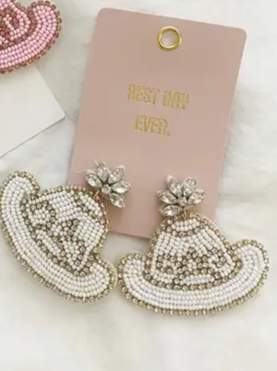 Pink Label White Hat Earrings