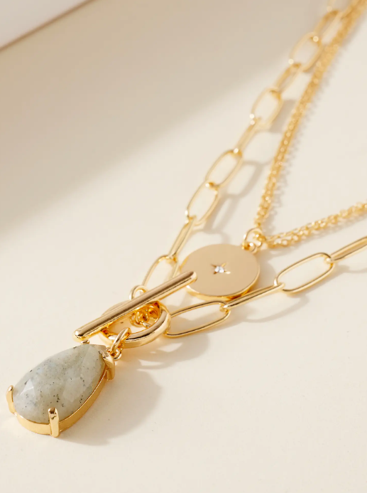 Gray Disc Chain Necklace