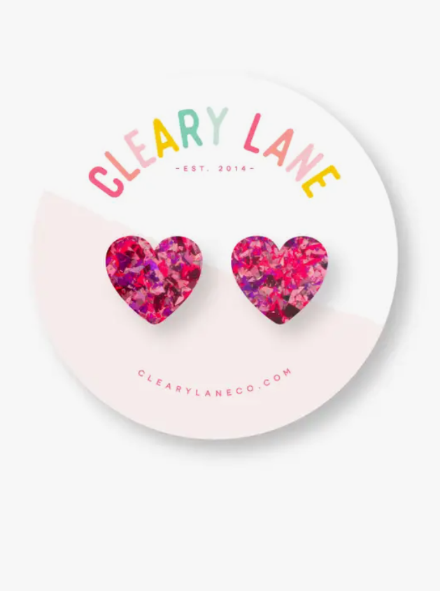 Pink Confetti Heart Studs
