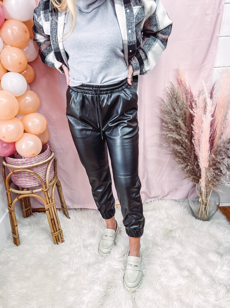 Faux Leather Jogger Pants